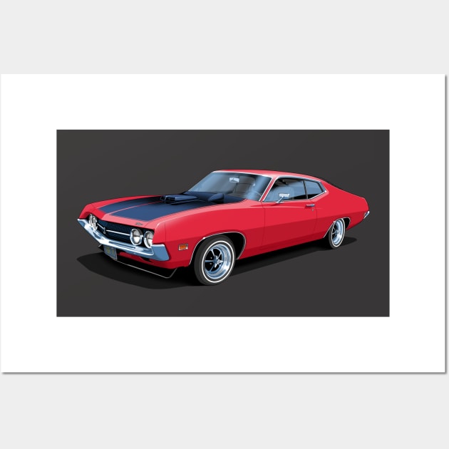 1970 Ford Torino Cobra Jet in candy apple red Wall Art by candcretro